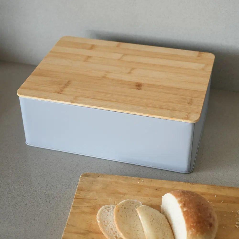 Panera Metal Gris Claro Con Tapa De Madera 30x22 Cm Day Liso-6