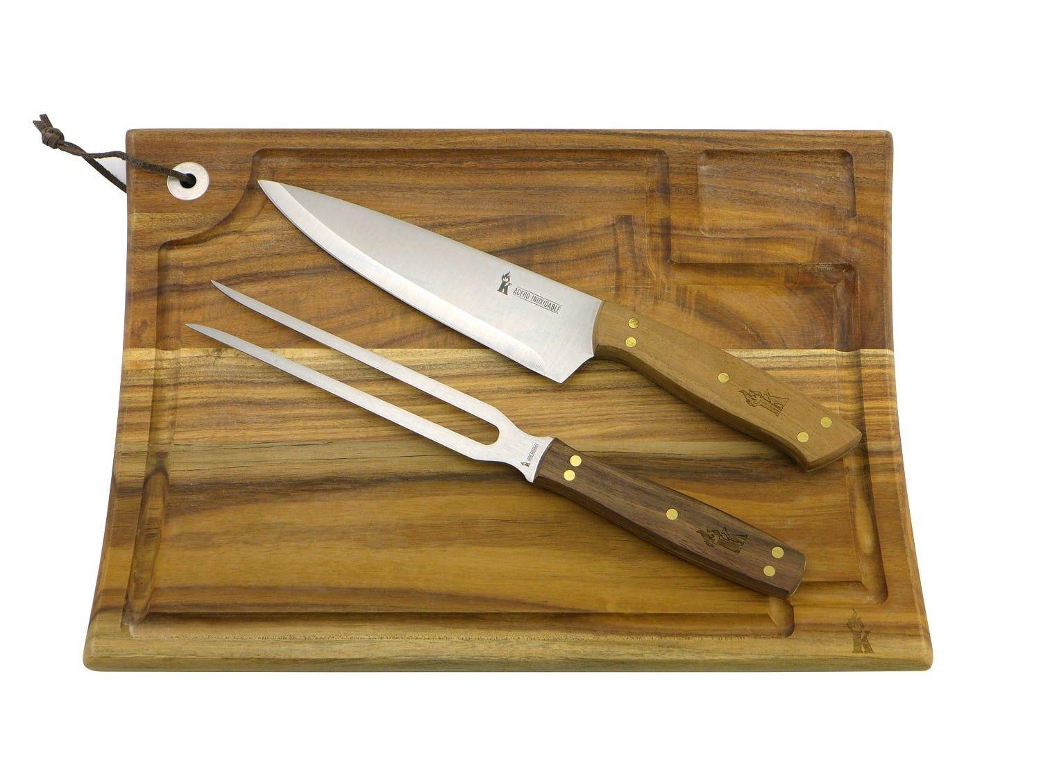 Set Parrillero Kangkawe Cuchillo Tenedor Tabla Acero Inoxidable Chile-1