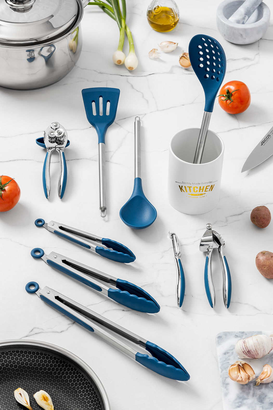 Pinzas Cocina Fta Silicona Azul Acero Inoxidable Pack 3 Lavavajillas-3