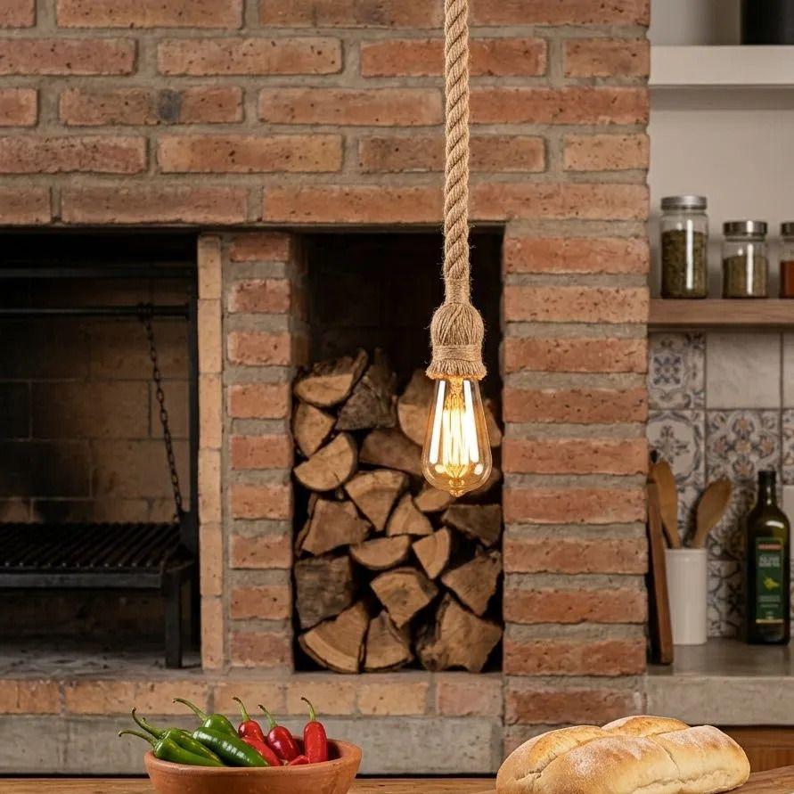 Soquete Colgante Decorativo Yute Vintage Retro Soga E27 Yute Natural / Negro (canopy)-3