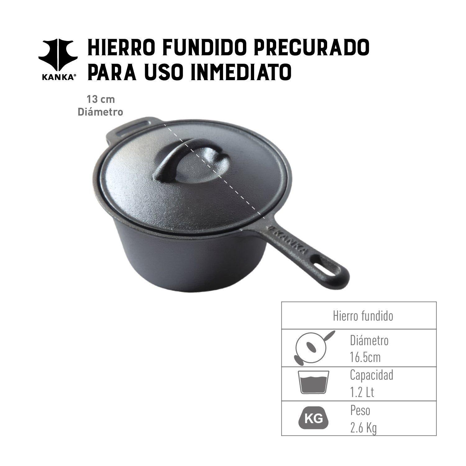 Olla Salsero Kanka Hierro Fundido Cocina Parrilla Salsas Negro-2