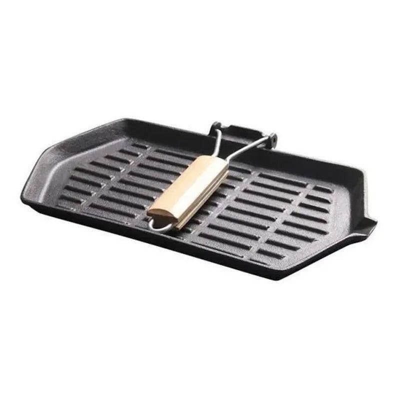 Sarten Churrasquera Fierro Fundido 21x35cm Abatible Café-1