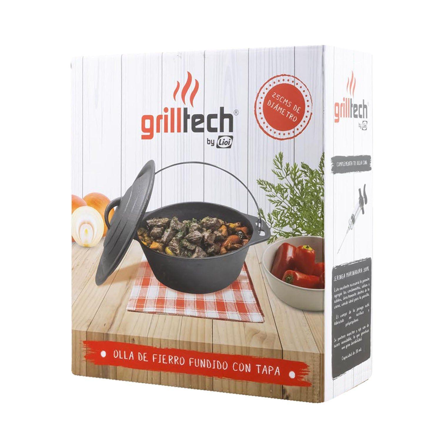 Olla Holandesa De Hierro Fundido 25cm Con Tapa Grilltech 4l Negra Negro-7