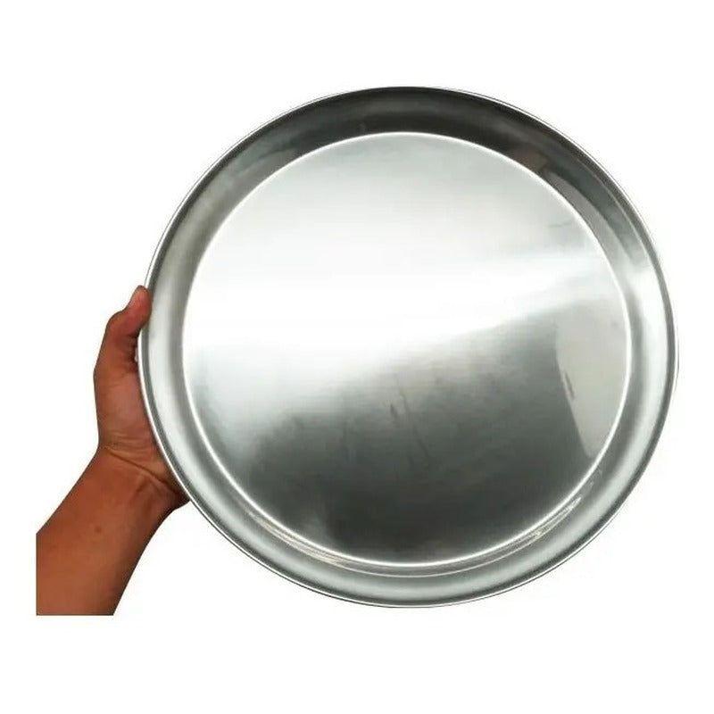 Bandeja Redonda Molde Acero Inoxidable 45cm Pizza Cocina Gris-0