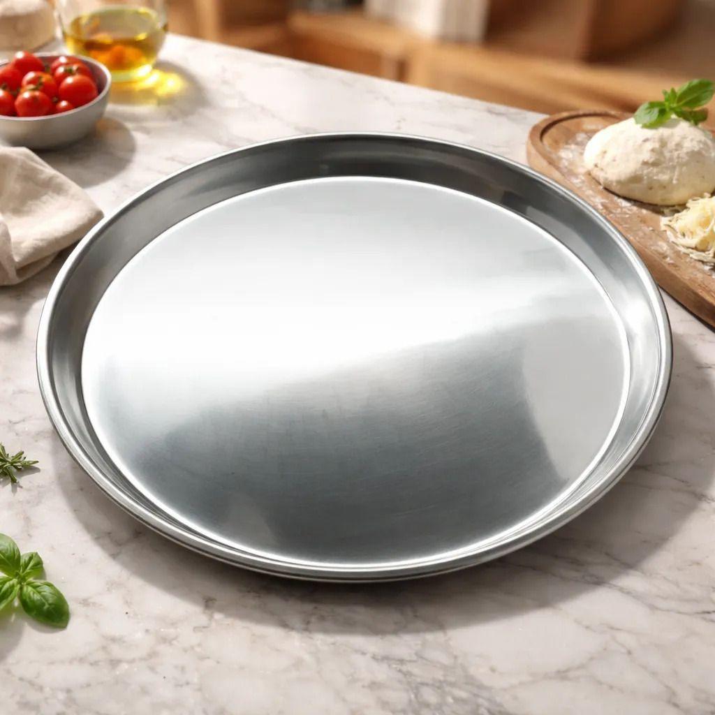 Bandeja Redonda Molde Acero Inoxidable 45cm Pizza Cocina Gris-1