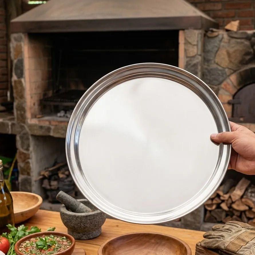 Bandeja Redonda Molde Acero Inoxidable 45cm Pizza Cocina Gris-4
