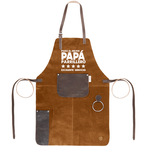 Delantal Pechera Parrillera Cuero Coñac Premium Color Marrón Diseño De La Tela Liso-6
