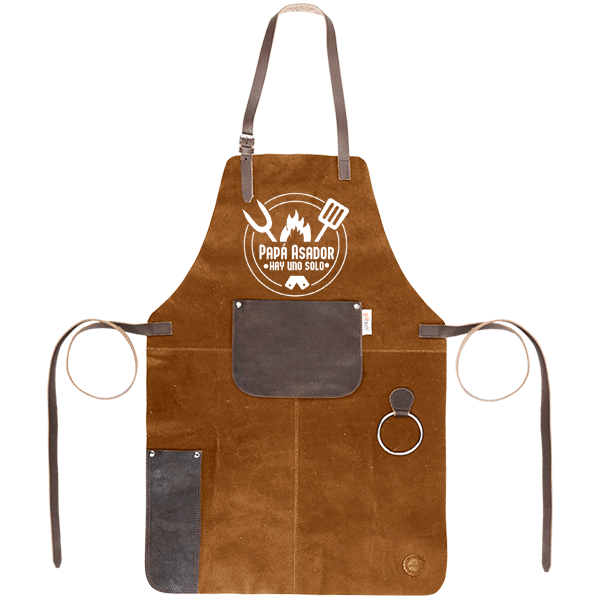 Delantal Pechera Parrillera Cuero Coñac Premium Color Marrón Diseño De La Tela Liso-7