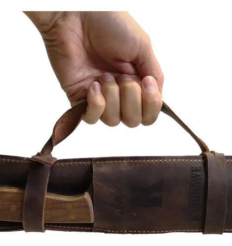 Set Parrillero Cuchillo Tenedor Con Estuche Cuero-3