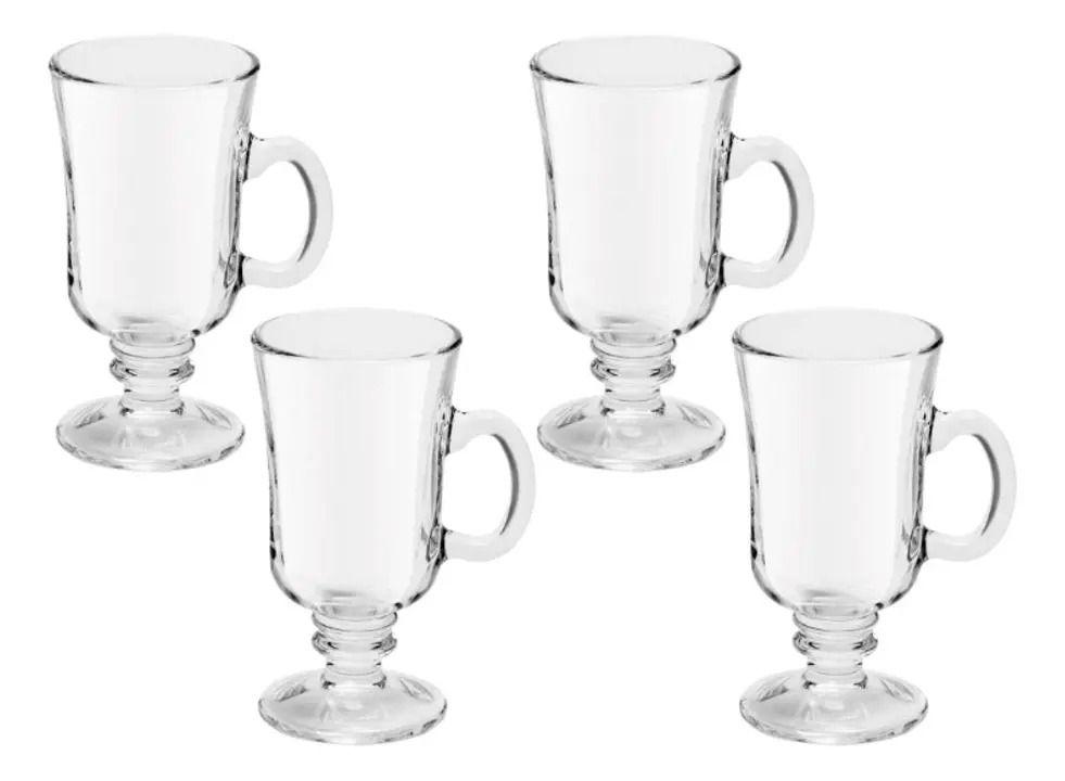 Set 4 Tazas De Vidrio Para Café Con Pie Capuccino Té 240ml Transparente Con Pie Capuccino-0