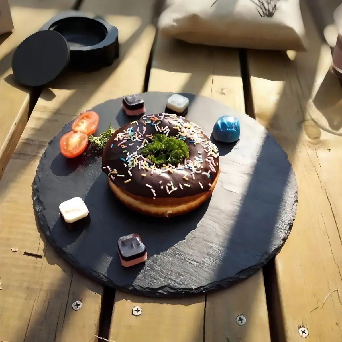 Bandeja Redonda Para Servir De Piedra Pizarra Imahe Negra Negro-4