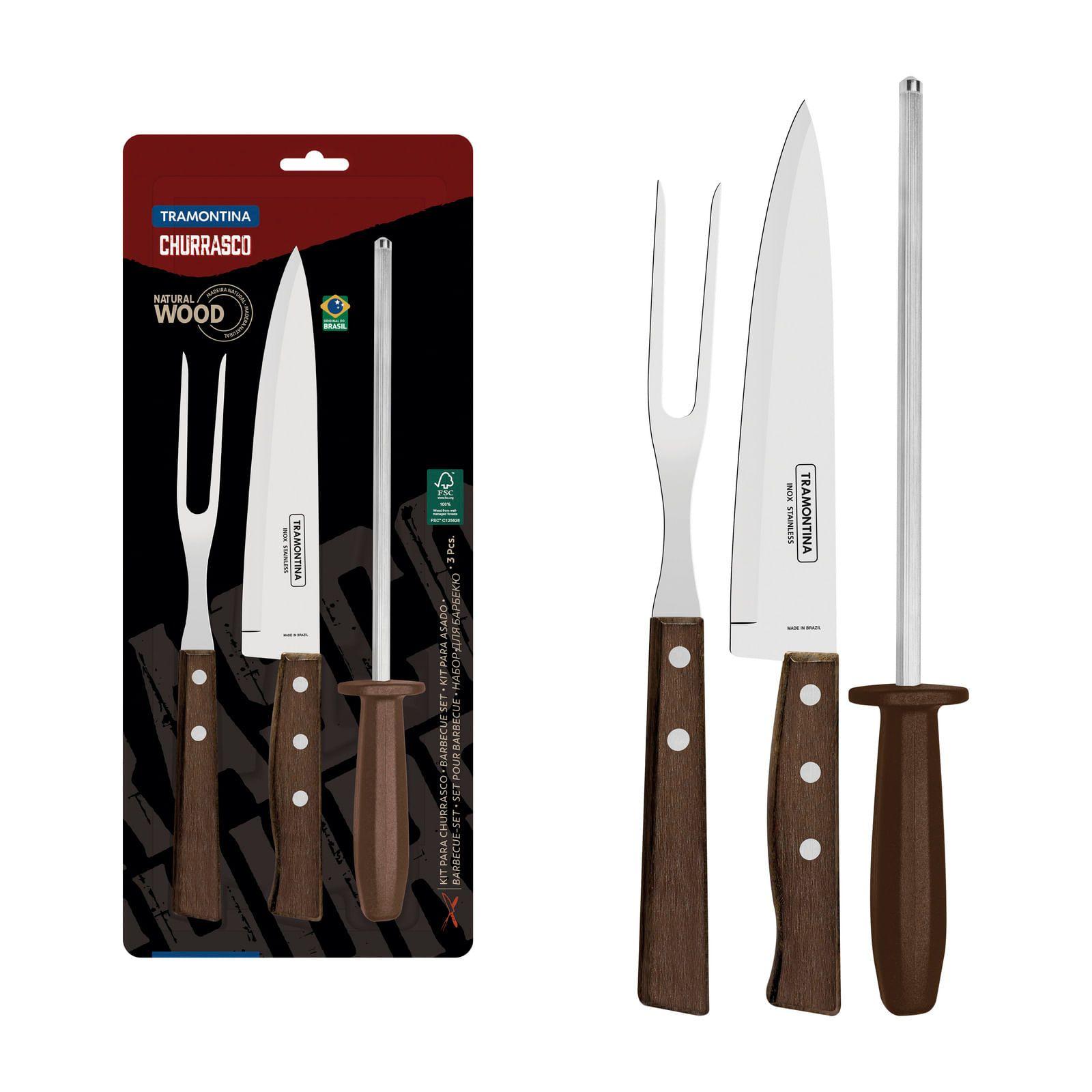 Kit Para Asado Tramontina Con Mangos De Madera Natural Y Polipropileno 3 Piezas Marrón-0
