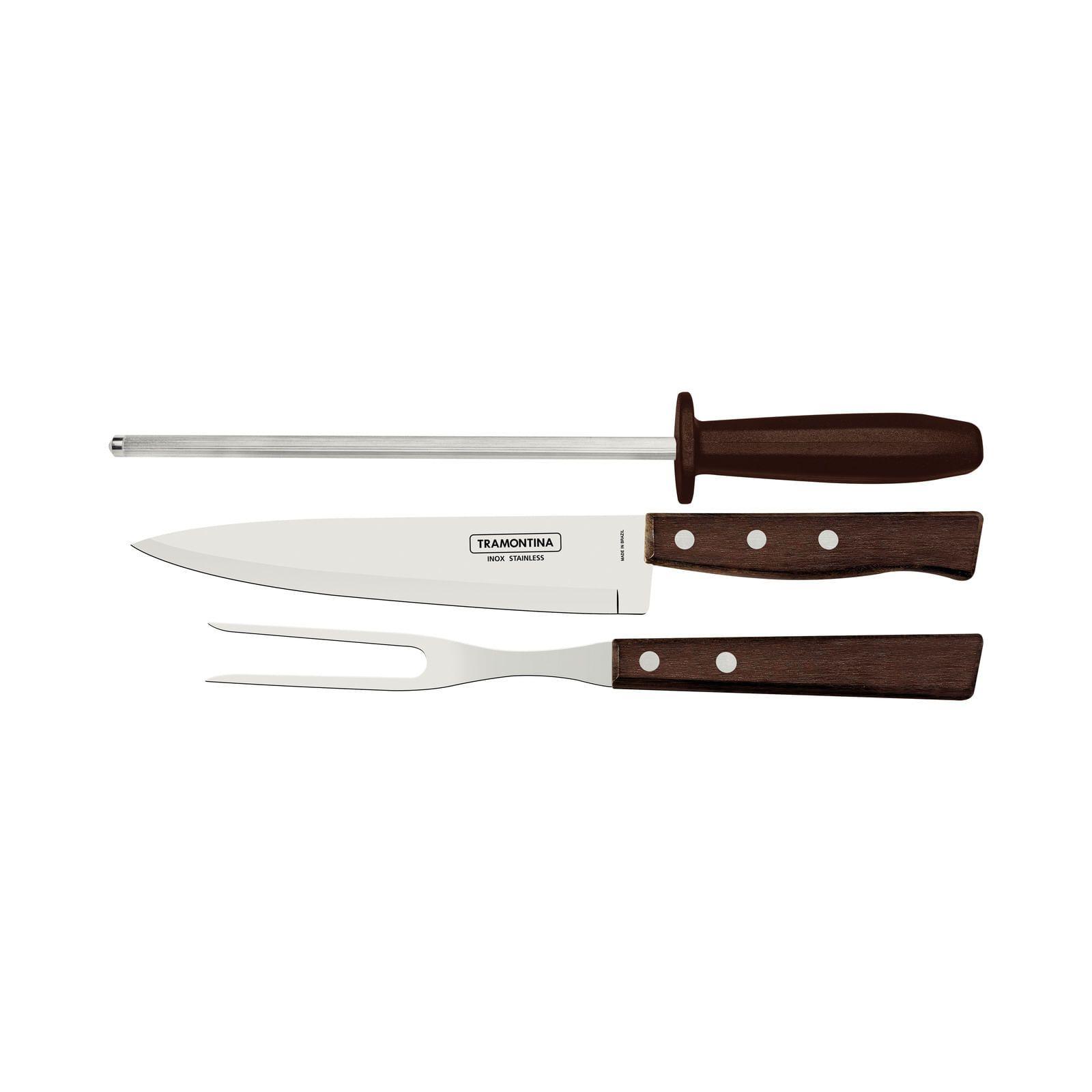Kit Para Asado Tramontina Con Mangos De Madera Natural Y Polipropileno 3 Piezas Marrón-1