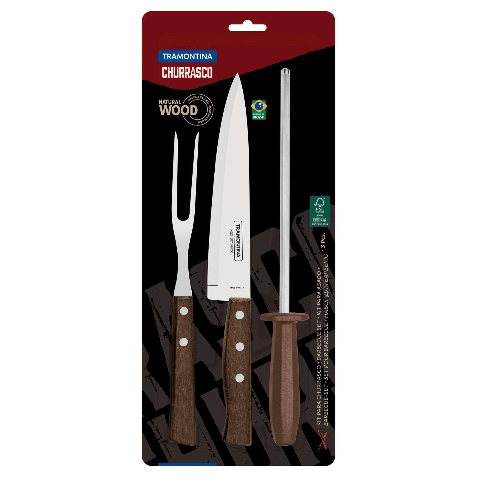 Kit Para Asado Tramontina Con Mangos De Madera Natural Y Polipropileno 3 Piezas Marrón-2