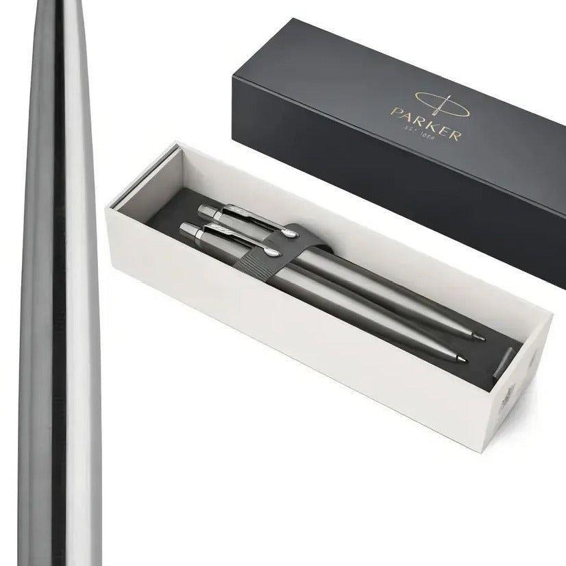 Set Parker Pack Boligrafo Y Portaminas Jotter Acero Plateado Azul-1