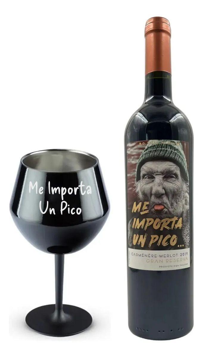 Copa + Botella Vino Me Importa Un Pico Gran Reserva Negro-0