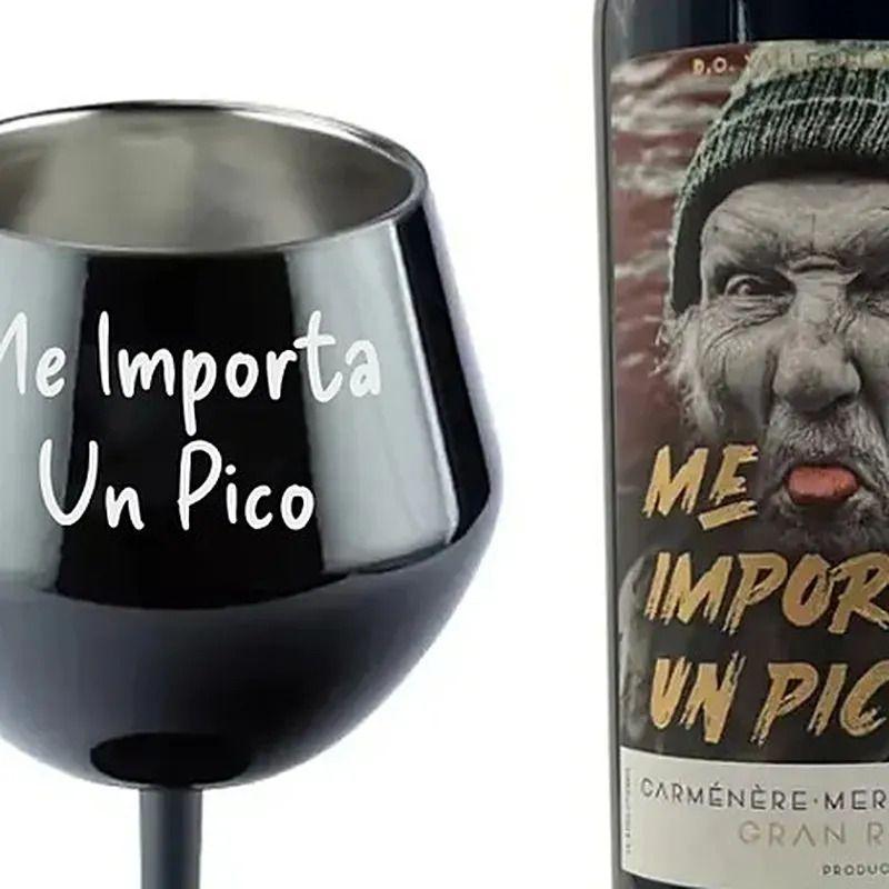 Copa + Botella Vino Me Importa Un Pico Gran Reserva Negro-4