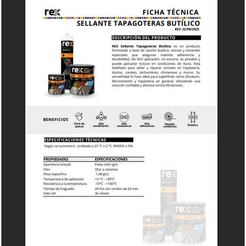 Sellador Tapagoteras Butílico Rex 300 Ml Para Techos Y Canaletas Gris-0