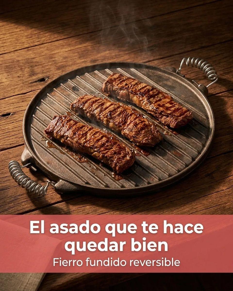 Plancha Churrasquera Reversible Fierro Fundido 25cm Cocina Negro-4