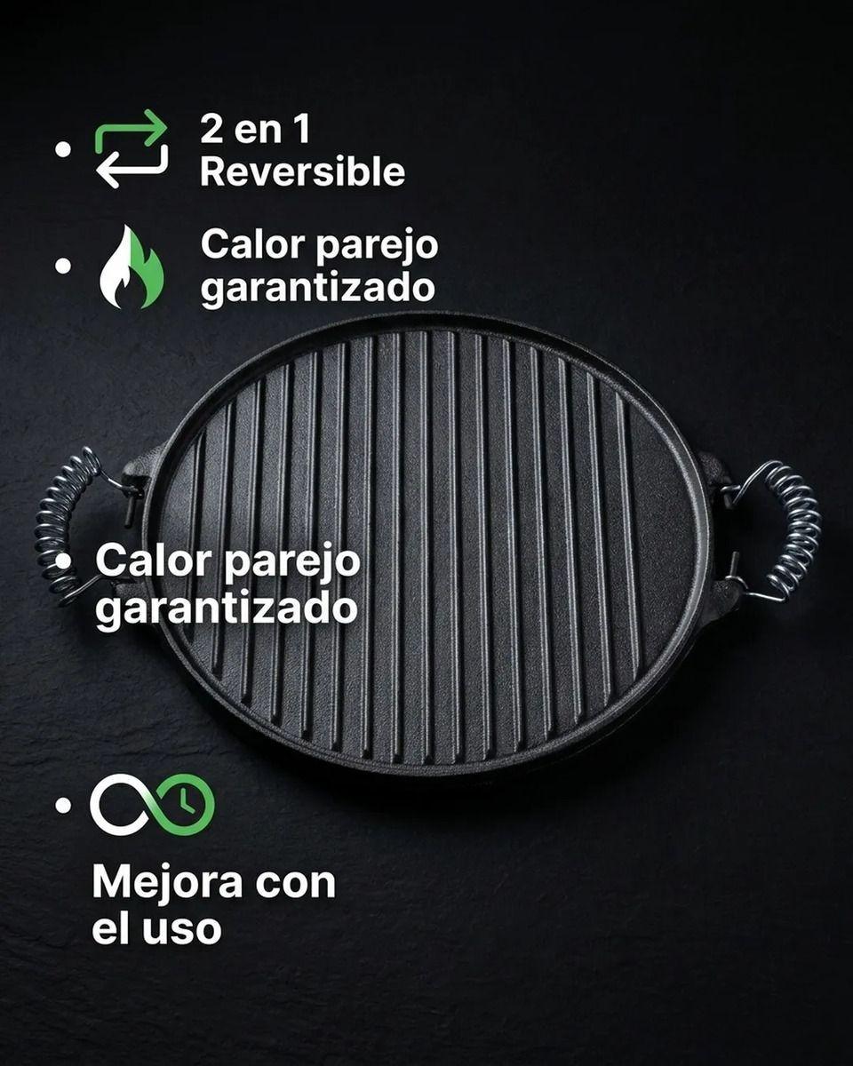 Plancha Churrasquera Reversible Fierro Fundido 25cm Cocina Negro-5
