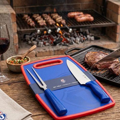 Set Parrillero Tabla + Cuchillo Y Pincho U De Chile Asado Azul-2