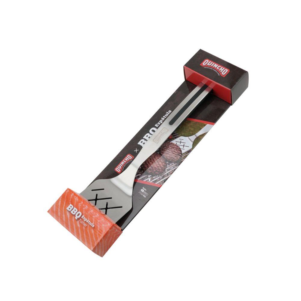Espátula Quincho Acero Inoxidable Parrilla Asado Mango Antideslizante Gris-2
