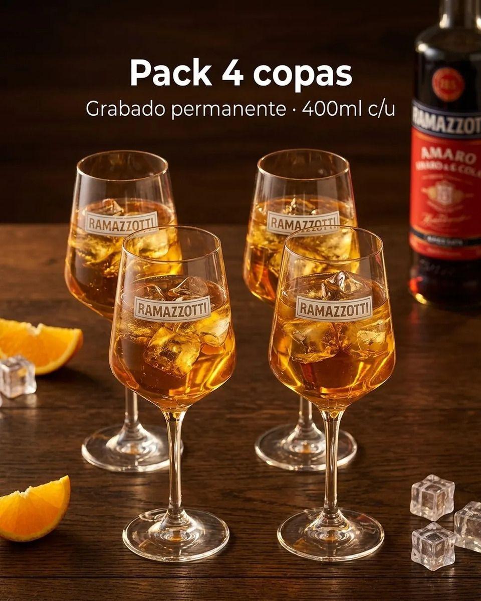 Copa Ramazzotti Pack 4 Unidades 400ml Grabadas Coctels Trago Blanco-6