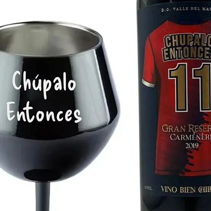 Copa + Botella Vino Chupalo Entonces Negro-4