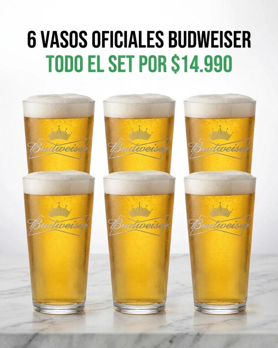 Vasos Cerveza Budweiser 490ml Pack X6 Michelada Schop Beer Grabado-5