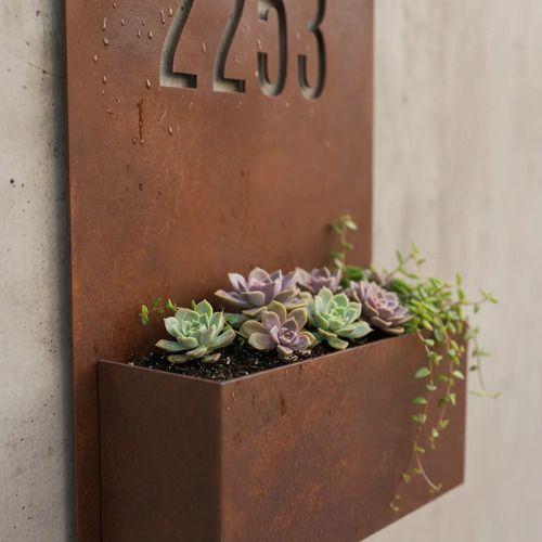 Numero De Casa Metálico Con Macetero Extra Grande 40x30 Oxido-4