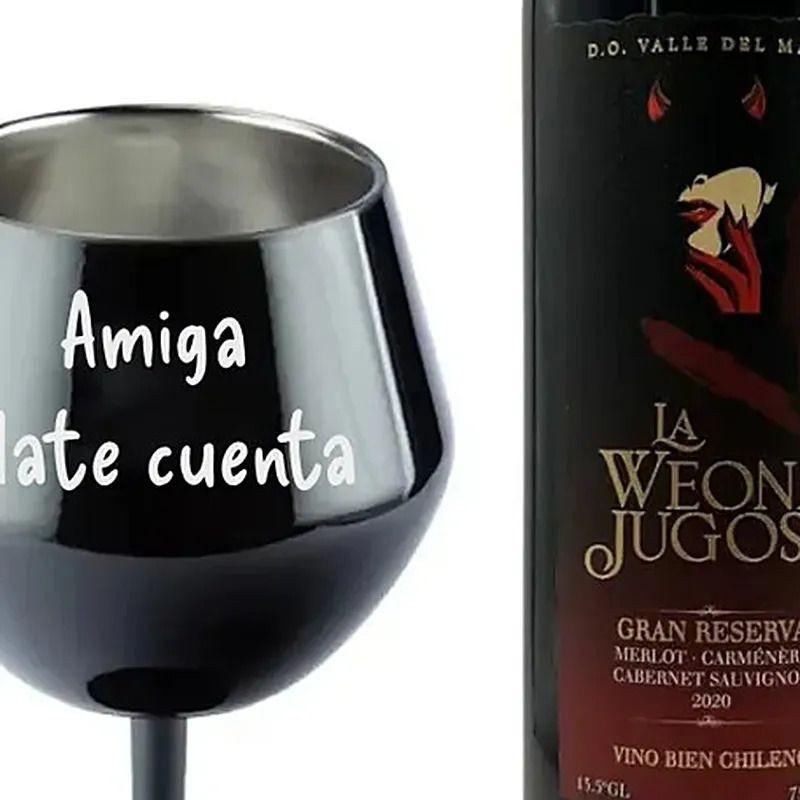 Amiga Date Cuenta Copa + Botella Vino La Weona Jugosa Negro-3