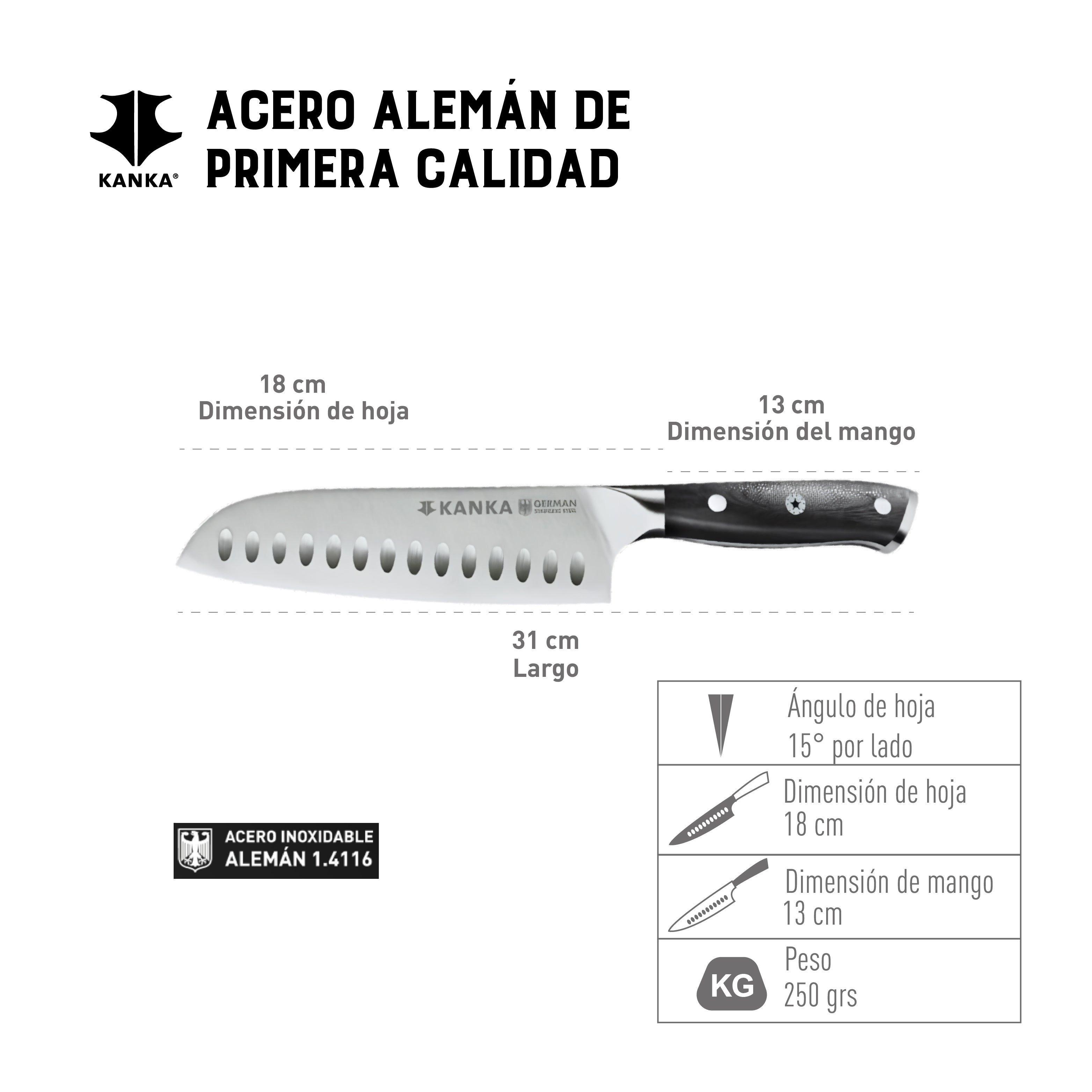 Cuchillo Acero Alemán Kanka Santoku Premium Negro-2