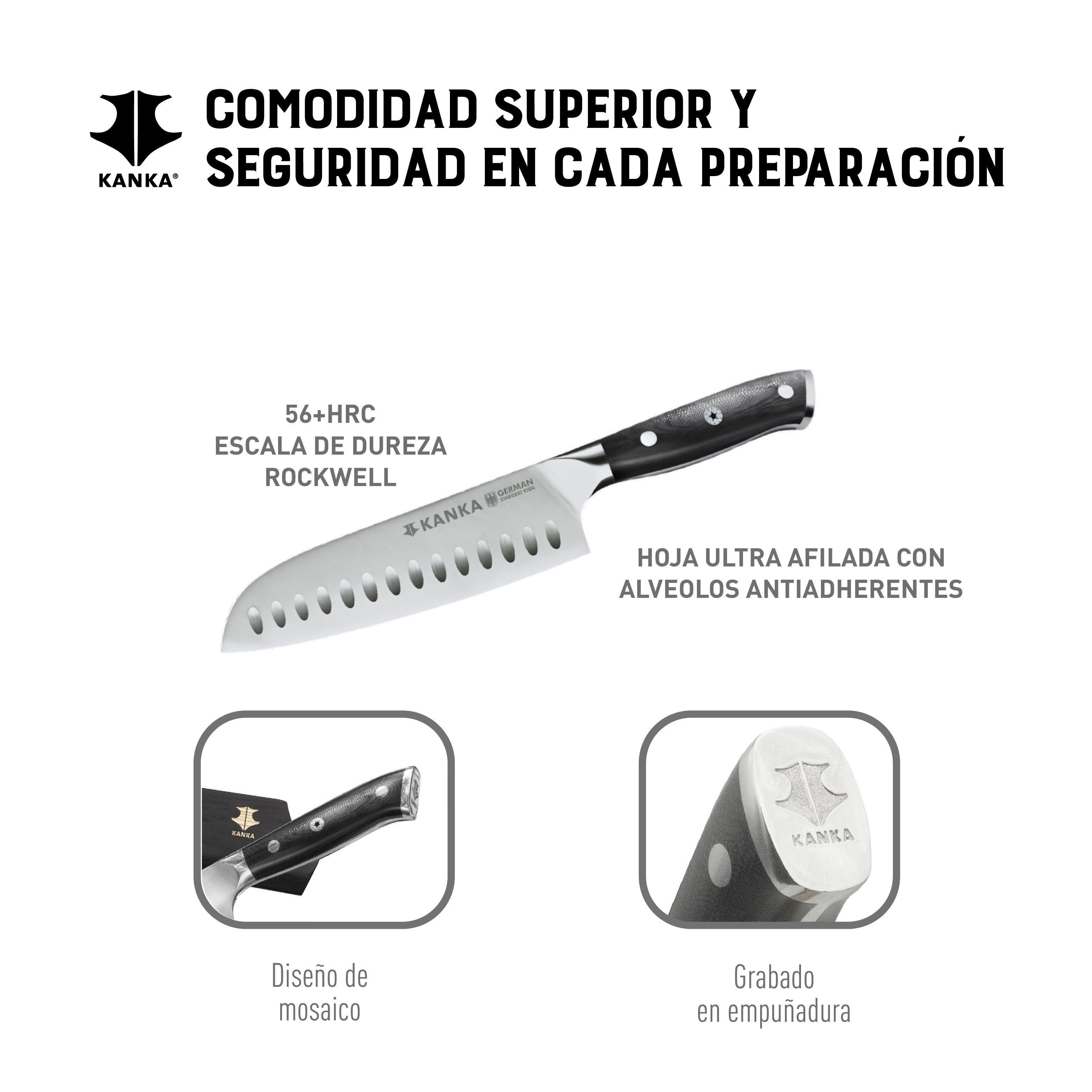 Cuchillo Acero Alemán Kanka Santoku Premium Negro-3