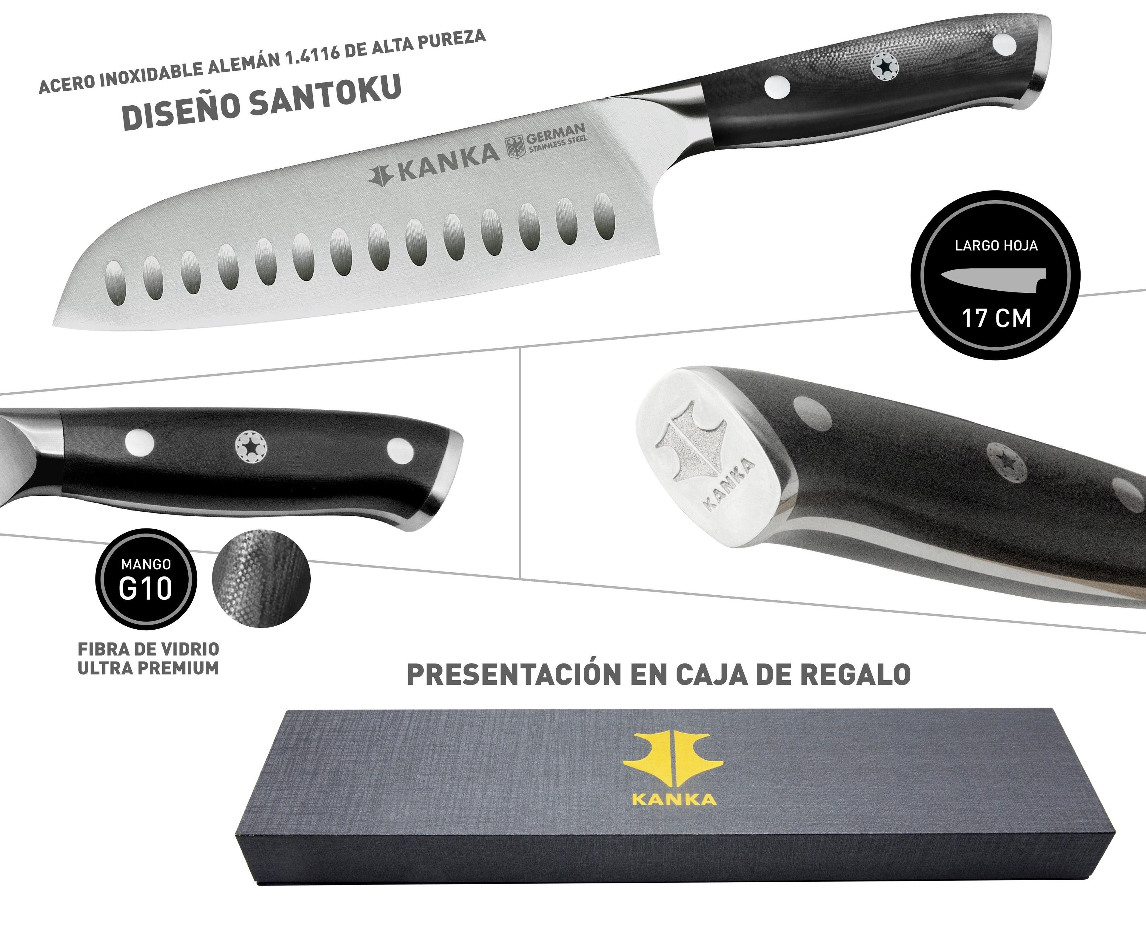 Cuchillo Acero Alemán Kanka Santoku Premium Negro-4