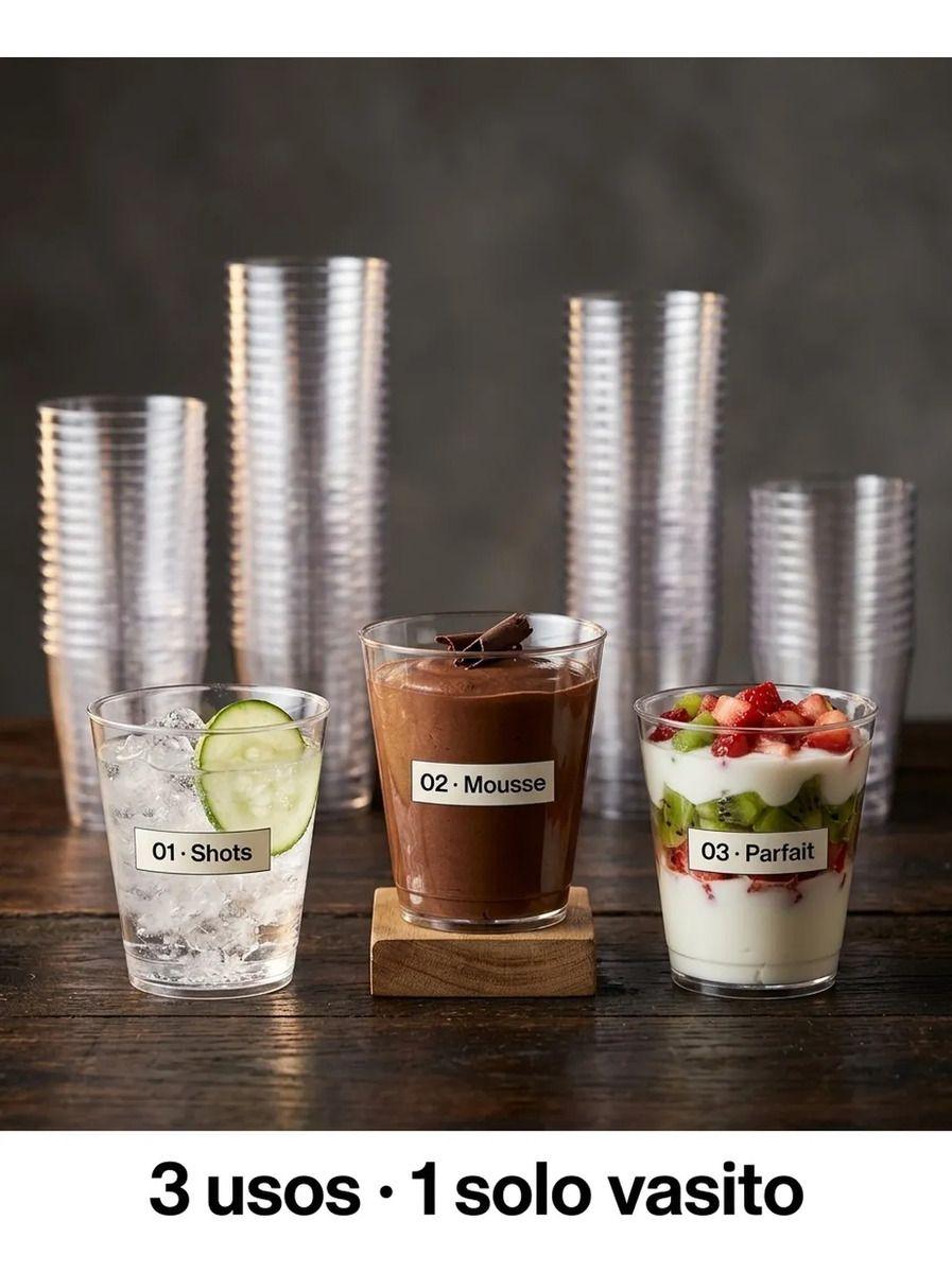 50 Vasos Plastico Cristal 90ml Postre Degustación Y Shots Transparente-6