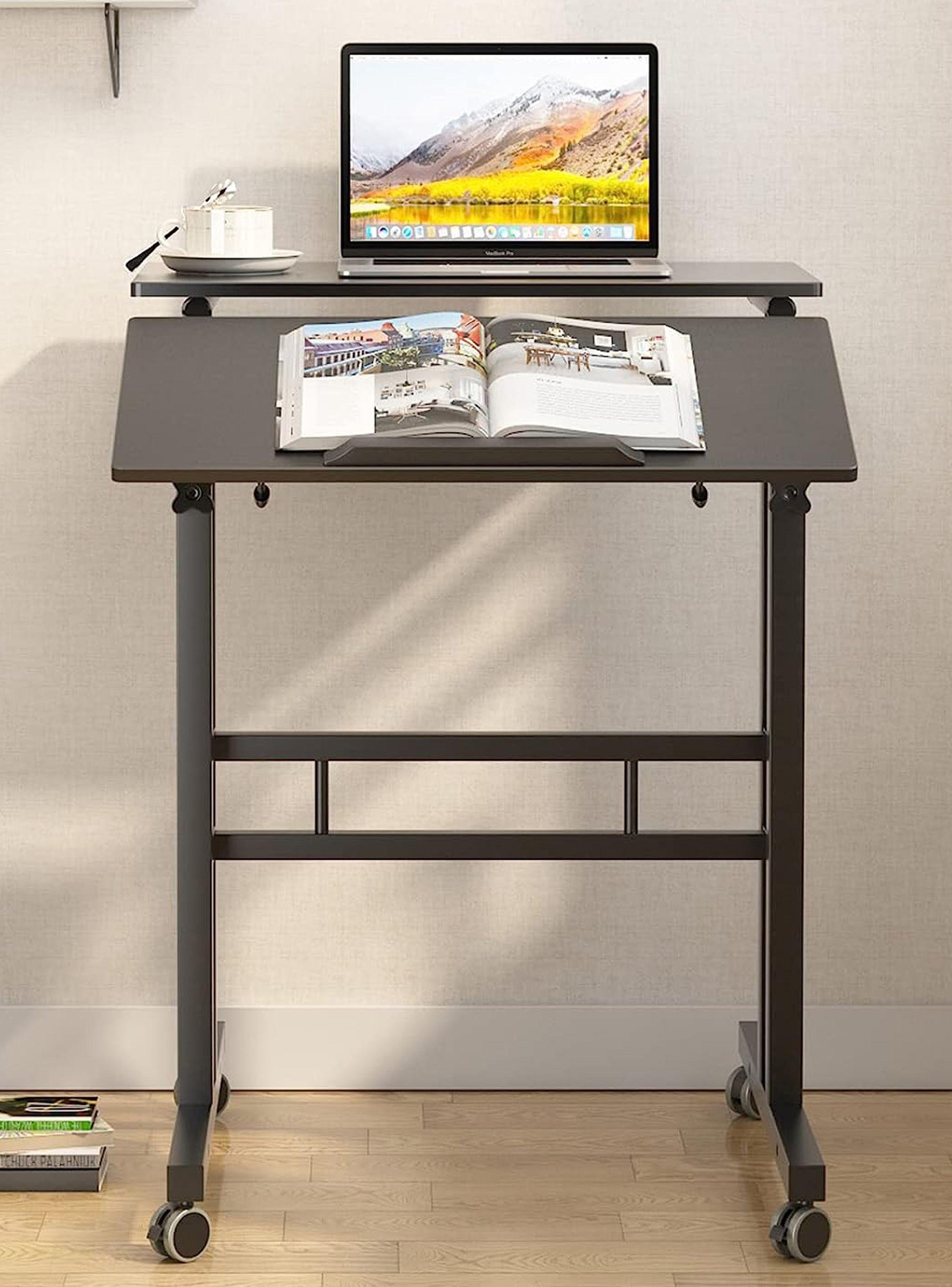 Escritorio mesa convertible altura ajustable con ruedas	-4