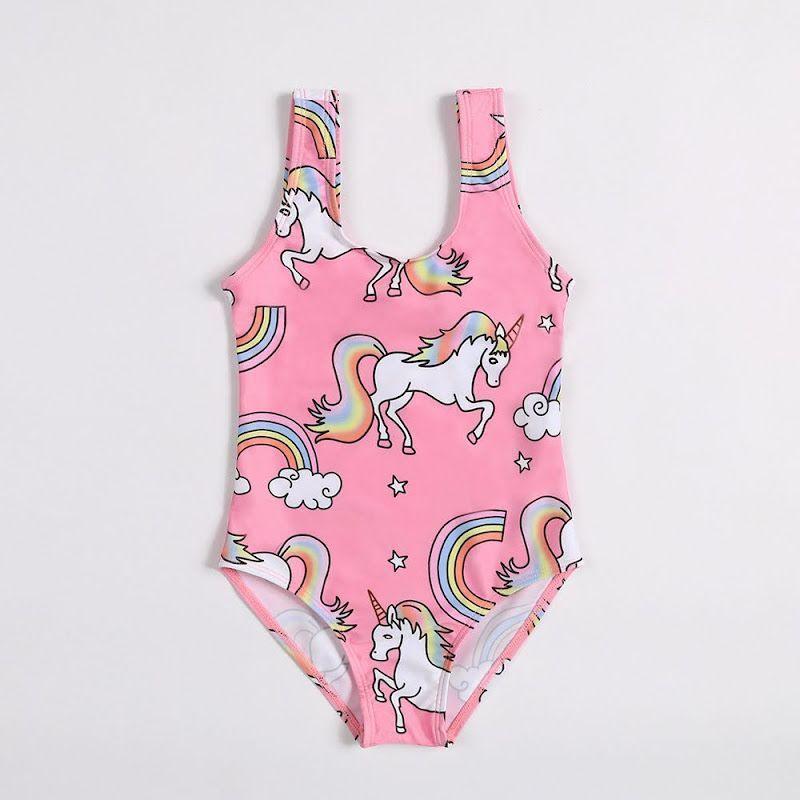 Traje de Baño Niña Diseños Cisnes Unicornios Caballitos de mar-2