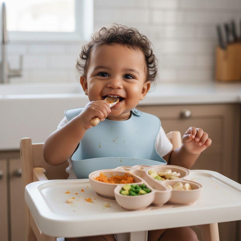 Set Plato de Silicona Mariposa con Cuchara y Tenedor para Bebé-3