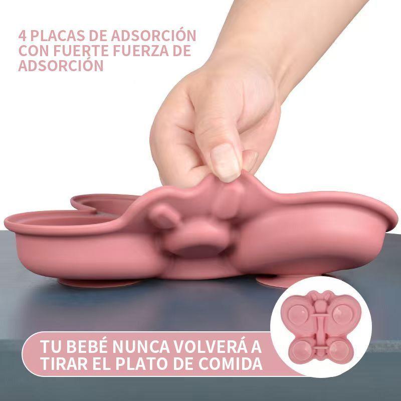 Set Plato de Silicona Mariposa con Cuchara y Tenedor para Bebé-5