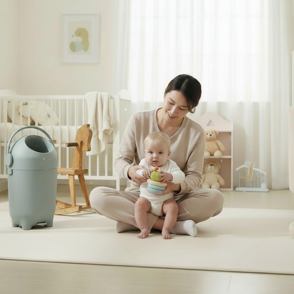 Basurero de Pañales para Bebé Antiolores Color Verde-3