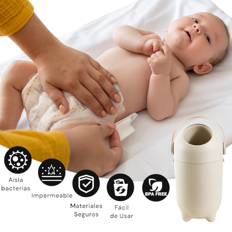 Contenedor de Pañales Hermético Beige 10 L | Basurero Antiodor BPA Free-6