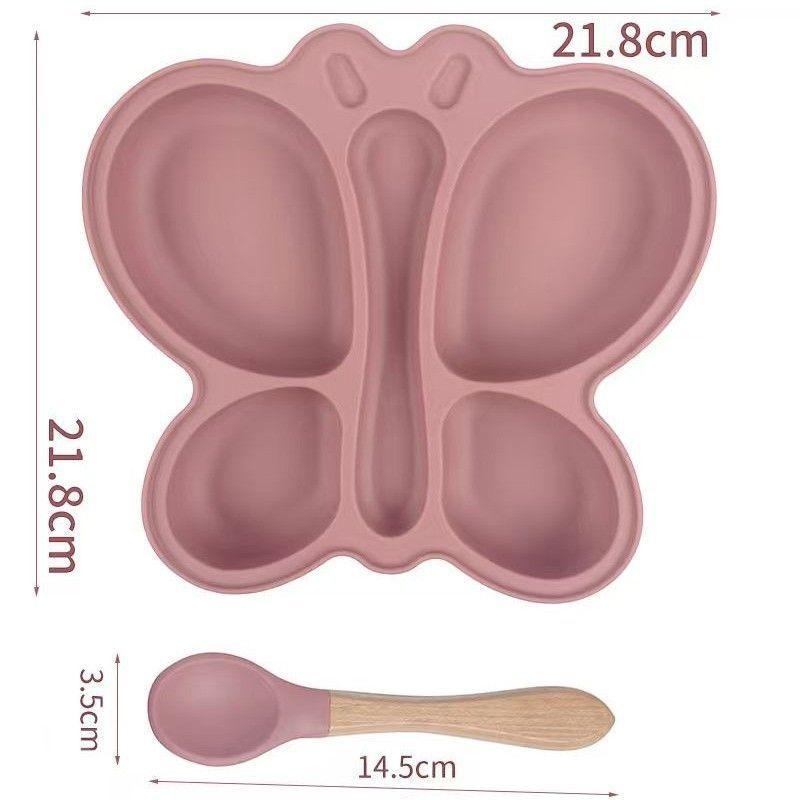 Set Plato de Silicona Mariposa con Cuchara y Tenedor para Bebé-3