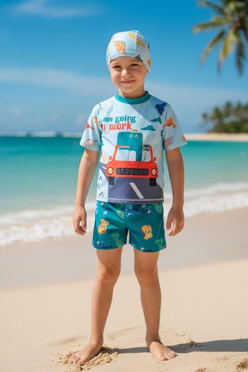 Traje de Baño Niño Dinosaurios 3 Piezas con Protección Solar-1