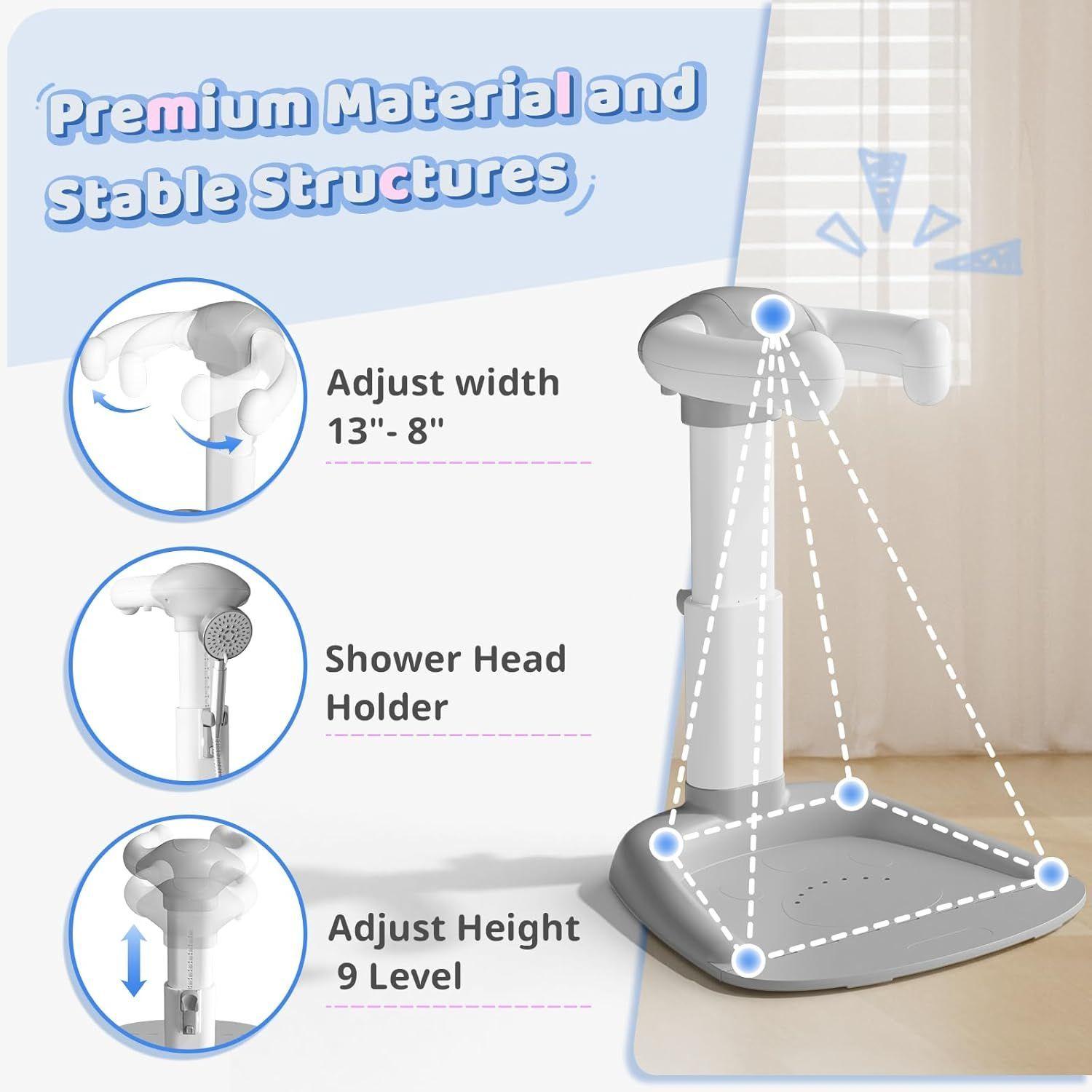 Soporte Ducha Bebé Ajustable 9 Posiciones Hug & Splash Gris Estilo de Bebé-3