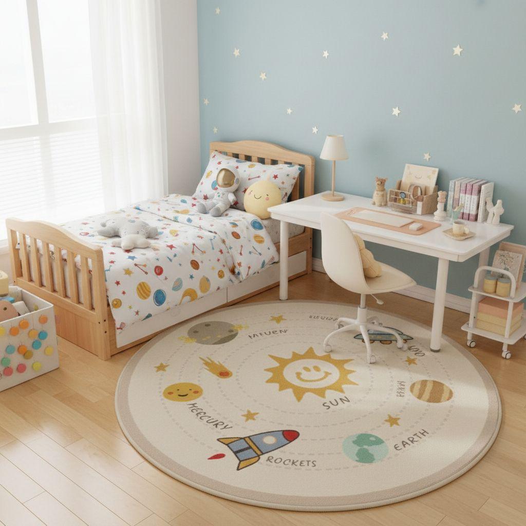 Alfombra Redonda para Niños 100 cm Estilo Espacio Universo-3