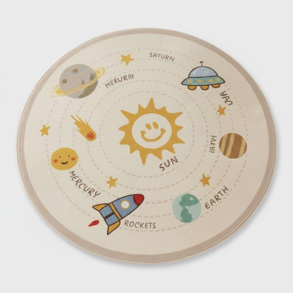 Alfombra Redonda para Niños 100 cm Estilo Espacio Universo-2