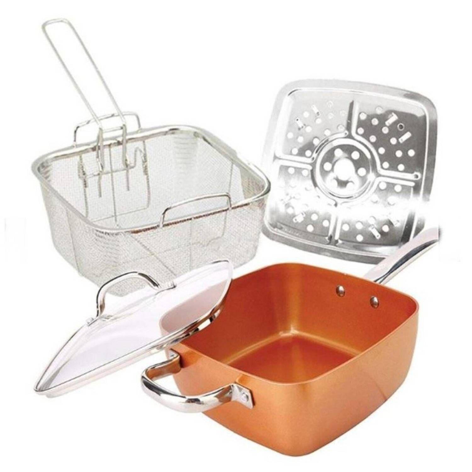 Sartén Cobre Multiuso Cesta Freír Cerámica Anti Adherente-0