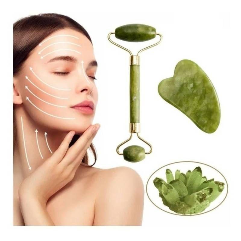 Rodillo Piedra Jade Masaje Facial Linfático Piedra Gua Sha.-0