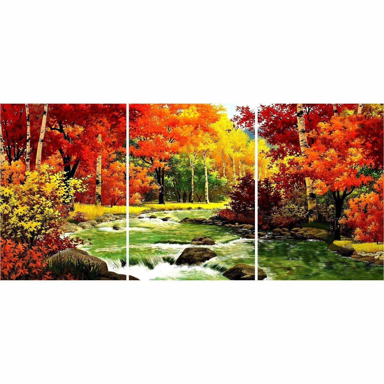 Cuadro Paisaje Bosque Rojo (3Pzas)-2