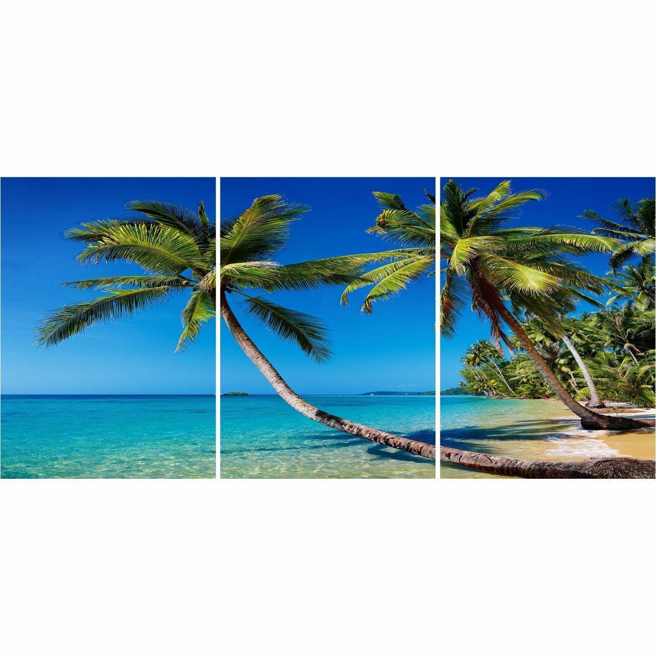 Cuadro Decorativo Paisaje Playa 2 Palmeras (3Pzas)-2